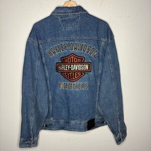Vintage Harley Davidson Mens Embroidered Motorcycle Classic Denim Jacket XL
